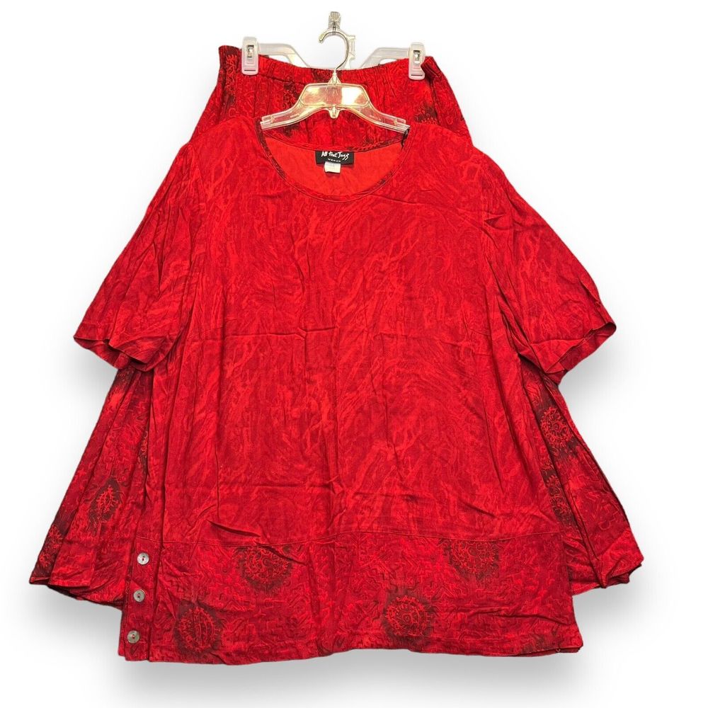All That Jazz 2 pc Skirt & Blouse Outfit Women 16 Red Vintage 90s NO Necklace